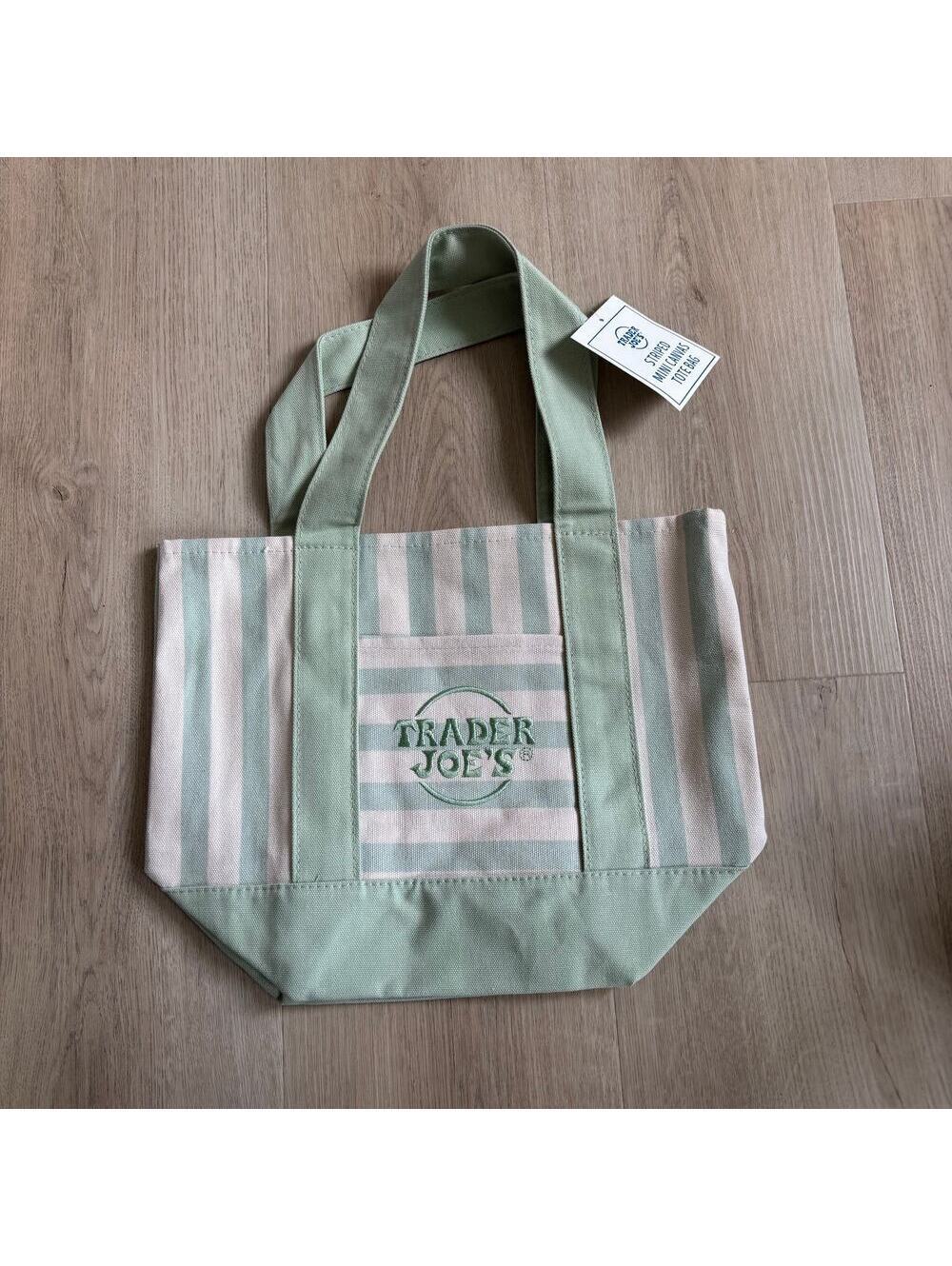 Trader Joe's NWT Newly Released Summer 2026 Green Striped Mini Tote Bag